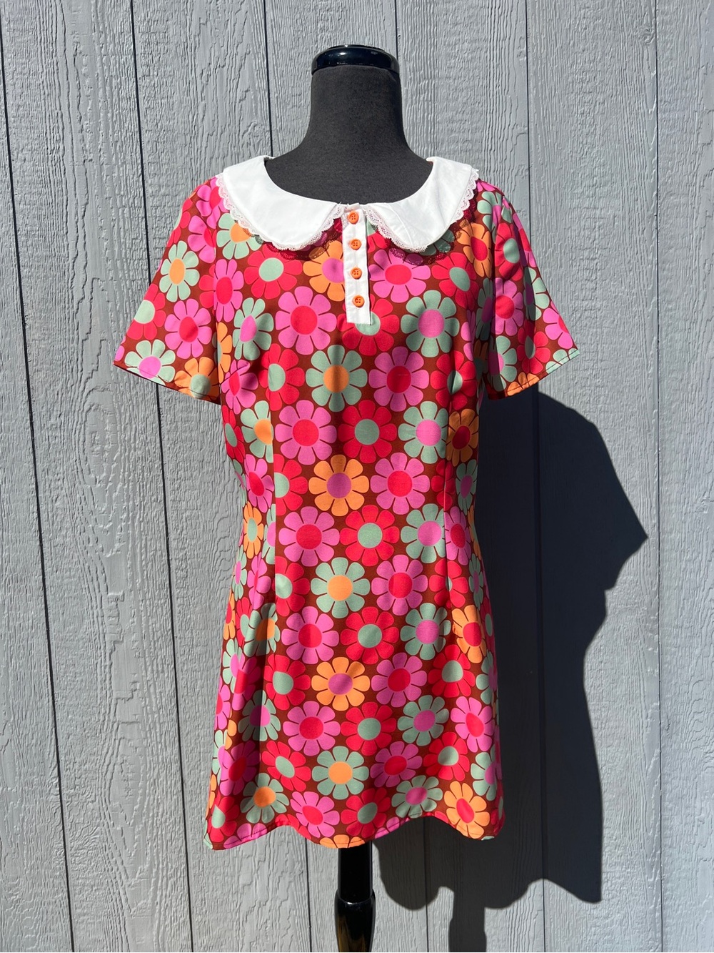 NWT Sugar Thrillz Dolls Kill Groove With Me Mod Floral Collared Mini Dress, XL - Picture 4 of 16